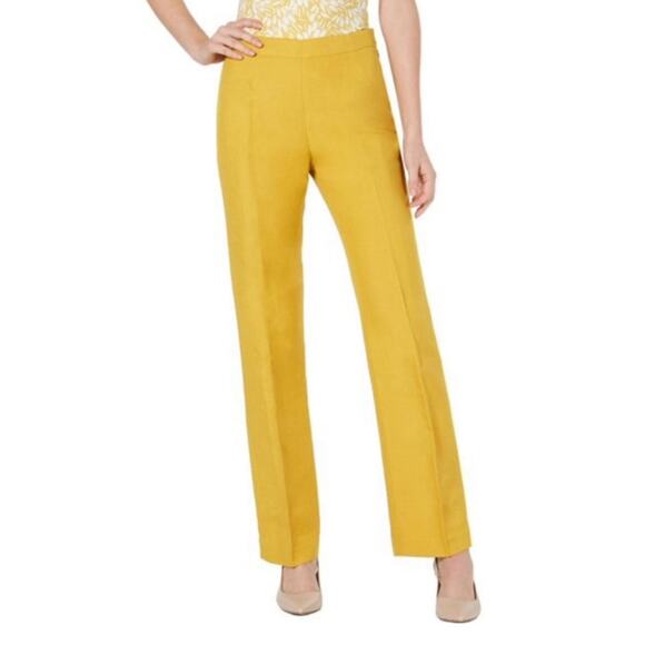 Kasper Pants - Kasper the Audrey Linen Trouser Straight Leg in Butterscotch Yellow Women's 14